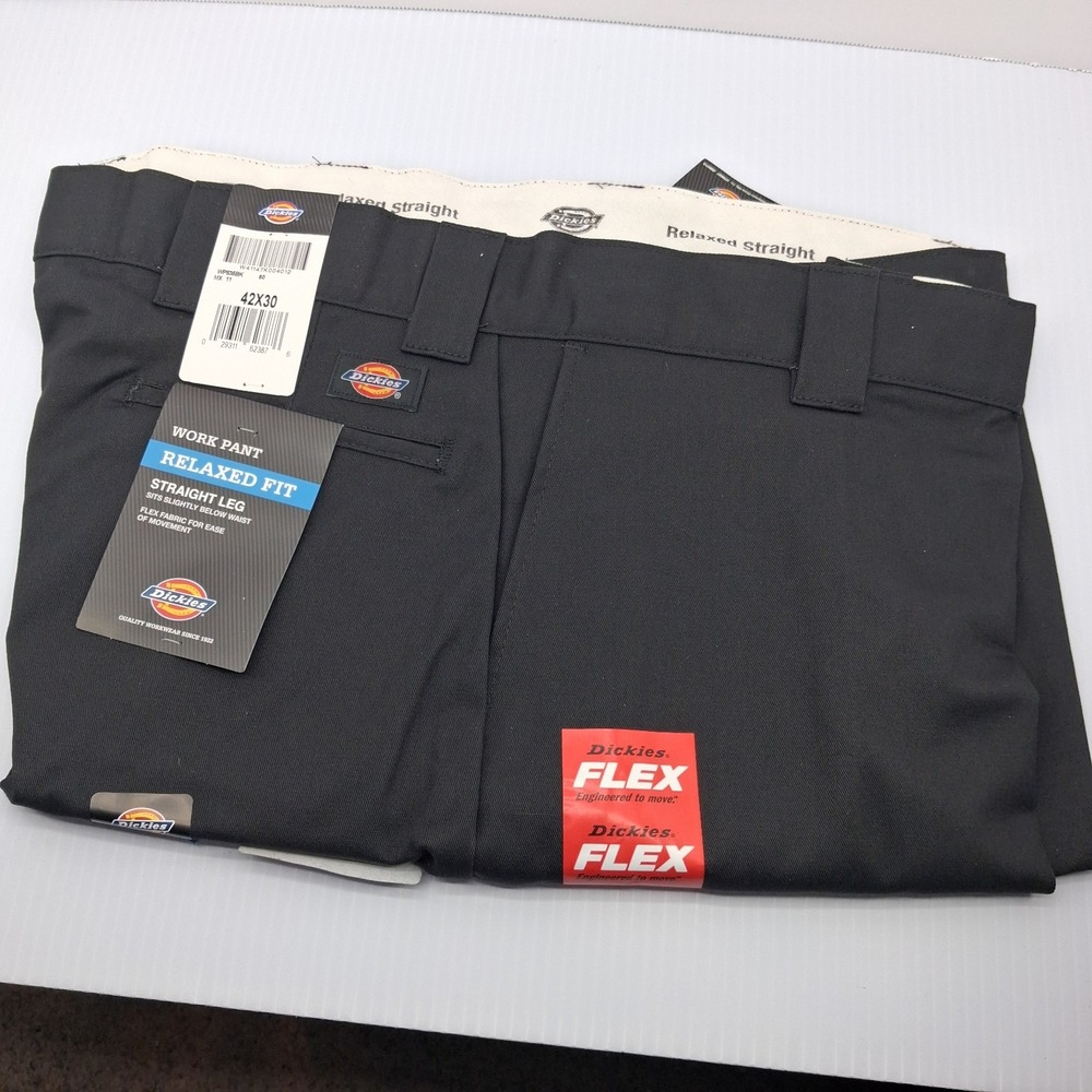 New Dickies Flex 835 Men Work Pants 42x30 Black Relaxed Straight Leg Cell Pocket